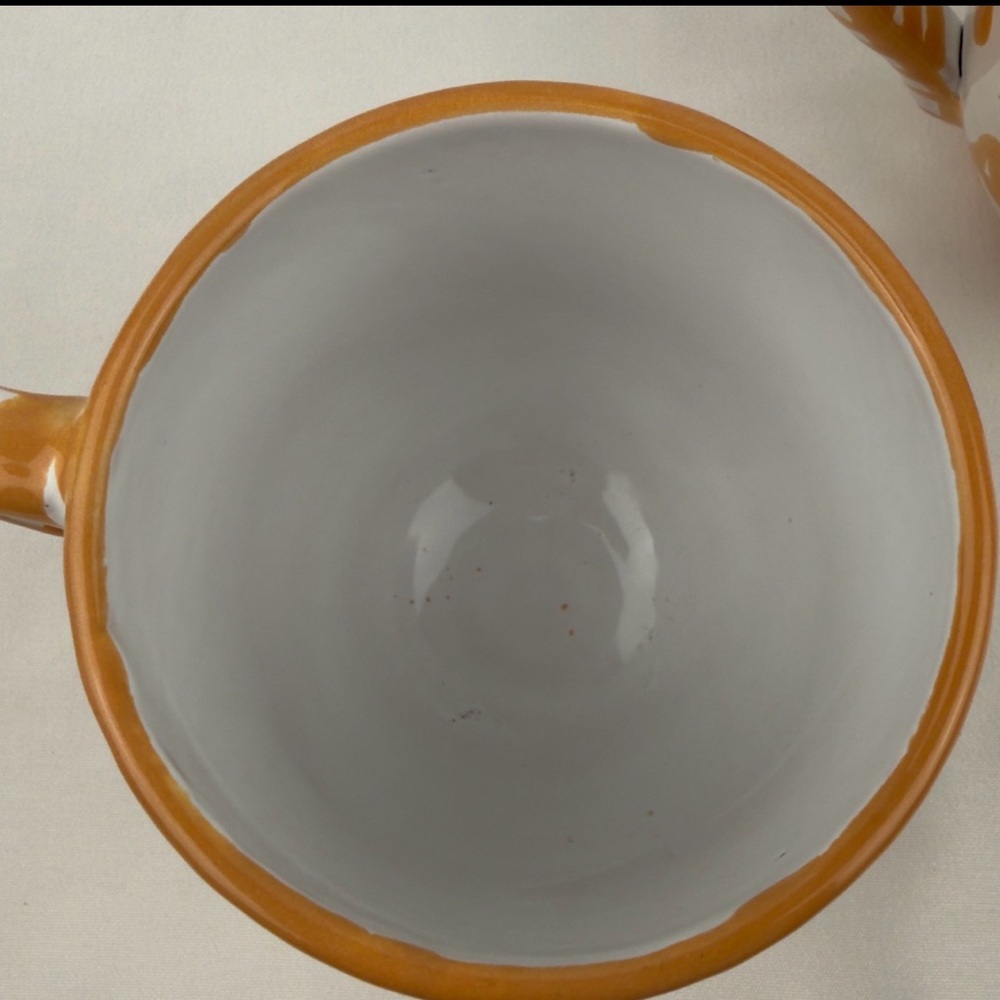 Pomelo Spain Hand Painted Pottery Mug Set 2 Terracotta Peach Bird - Picture 5 of 14